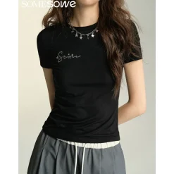 SomeSowe Stretch Slim-Fit Star Rivets T-Shirt Black