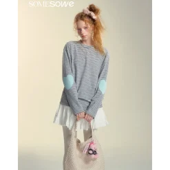 SomeSowe Striped Heart Long Sleeve Top Gray