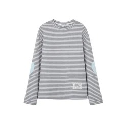 SomeSowe Striped Heart Long Sleeve Top Gray