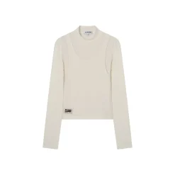 SomeSowe Turtleneck Fake-2-Piece Slim Woolen Top White