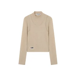 SomeSowe Turtleneck Fake-2-Piece Slim Woolen Top Khaki