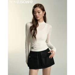 SomeSowe Turtleneck Fake-2-Piece Slim Woolen Top White
