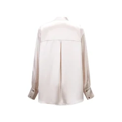 Three Quarters Acetate Satin Ribbon V-Neck Shirt Beige