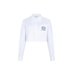 Three Quarters College Style Cropped Shirt White