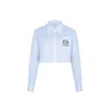 Three Quarters College Style Cropped Shirt Blue