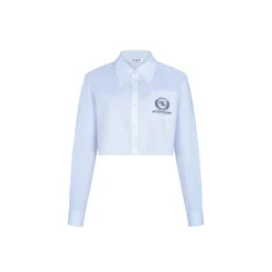 Three Quarters College Style Cropped Shirt Blue