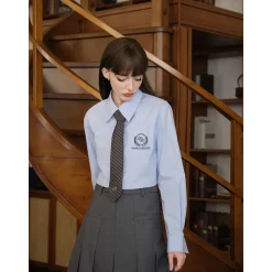 Three Quarters College Style Cropped Shirt Blue