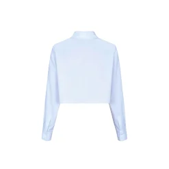 Three Quarters College Style Cropped Shirt Blue