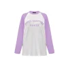 Three Quarters Color Blocked Rhinestone Logo L/S Tee Purple