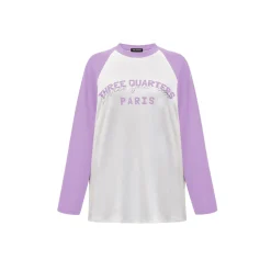 Three Quarters Color Blocked Rhinestone Logo L/S Tee Purple