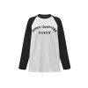 Three Quarters Color Blocked Rhinestone Logo L/S Tee Black
