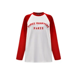 Three Quarters Color Blocked Rhinestone Logo L/S Tee Red