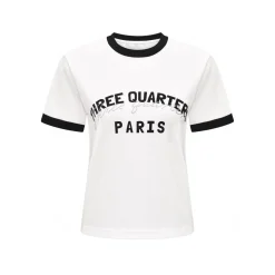 Three Quarters Color Blocked Rhinestone Logo Tee Black