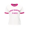 Three Quarters Color Blocked Rhinestone Logo Tee Pink