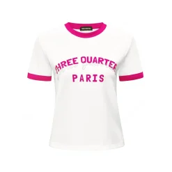 Three Quarters Color Blocked Rhinestone Logo Tee Pink