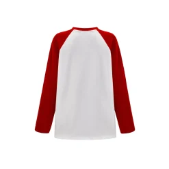 Three Quarters Color Blocked Rhinestone Logo L/S Tee Red