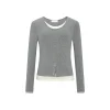 Three Quarters Color Contrast Fake-2-Piece Special Button Slit Top Gray