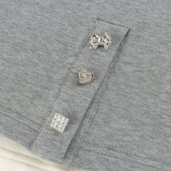 Three Quarters Color Contrast Fake-2-Piece Special Button Slit Top Gray