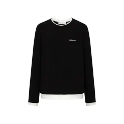 Three Quarters Fake-2-Piece Mousse Cashmere Loose Top Black