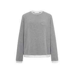 Three Quarters Fake-2-Piece Mousse Cashmere Loose Top Gray