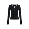 Three Quarters Fake-2-Piece Wool Knit Base Top Black