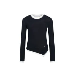 Three Quarters Fake-2-Piece Tencel Wool Top Black