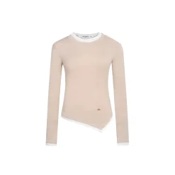 Three Quarters Fake-2-Piece Tencel Wool Top Khaki
