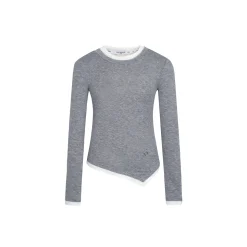 Three Quarters Fake-2-Piece Tencel Wool Top Grey