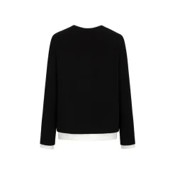 Three Quarters Fake-2-Piece Mousse Cashmere Loose Top Black