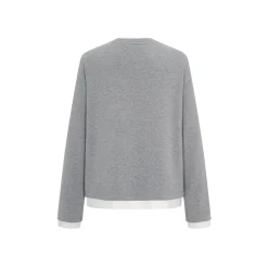 Three Quarters Fake-2-Piece Mousse Cashmere Loose Top Gray