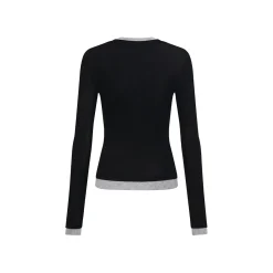 Three Quarters Fake-2-Piece Wool Knit Base Top Black