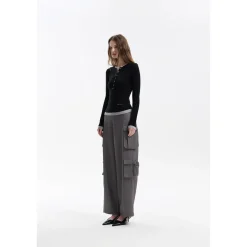 Three Quarters Fake-2-Piece Wool Knit Base Top Black
