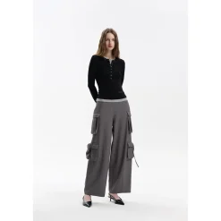 Three Quarters Fake-2-Piece Wool Knit Base Top Black