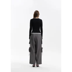 Three Quarters Fake-2-Piece Wool Knit Base Top Black