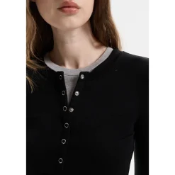 Three Quarters Fake-2-Piece Wool Knit Base Top Black