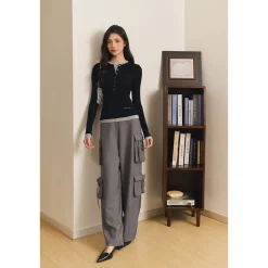 Three Quarters Fake-2-Piece Wool Knit Base Top Black