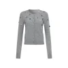 Three Quarters Heavy Sequin Flower Wool Cardigan Gray