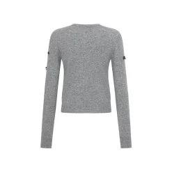 Three Quarters Heavy Sequin Flower Wool Cardigan Gray