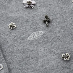 Three Quarters Heavy Sequin Flower Wool Cardigan Gray