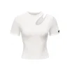 Three Quarters Hollow Out Strech Tee White