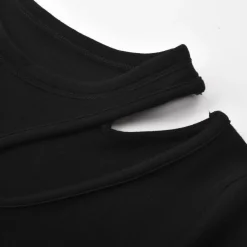 Three Quarters Hollow Out Strech Tee Black