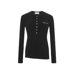 Three Quarters Hotfix Logo Henry Collar Slim Top Black