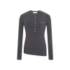 Three Quarters Hotfix Logo Henry Collar Slim Top Gray