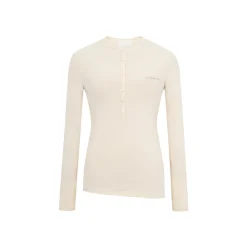 Three Quarters Hotfix Logo Henry Collar Slim Top Beige