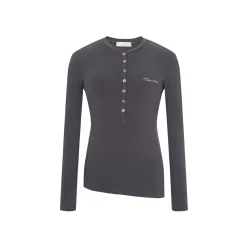 Three Quarters Hotfix Logo Henry Collar Slim Top Gray