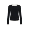 Three Quarters Hotfix Logo Fake-2-Piece Mousse Cashmere Top Black