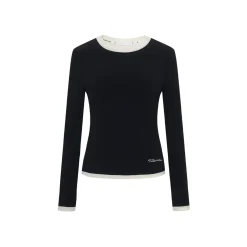 Three Quarters Hotfix Logo Fake-2-Piece Mousse Cashmere Top Black