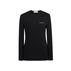 Three Quarters Hotfix Logo Tencel Wool Top Black