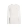Three Quarters Hotfix Logo Tencel Wool Top White