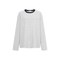 Three Quarters Hotfix Logo Striped Mousse Cashmere L/S Tee White